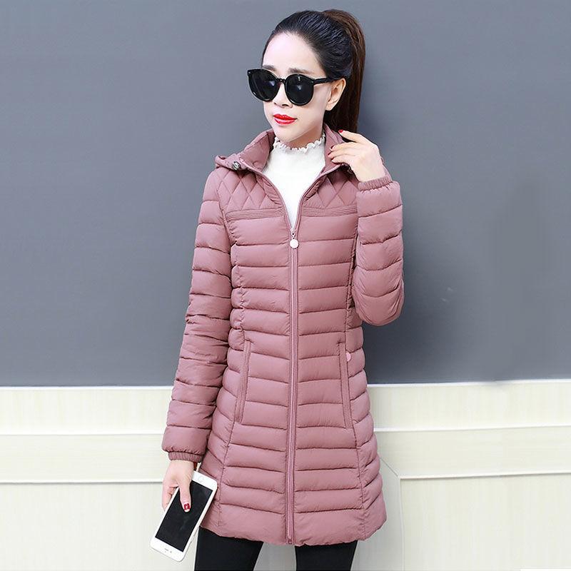 Women Autumn Winter Medium Long Coat Thicken Warm Hooded Jackets Cotton Padded Puffer Jacket Overcoat Slim Mid-length Windproof Parkas