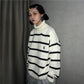 Pofulove Striped Embroidered Turtleneck Women's ulzzang Students Loose Contrast Color Sweater Coat