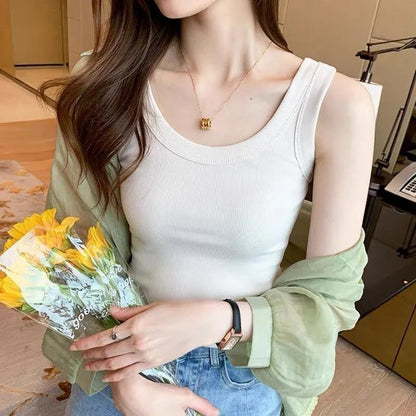 Tank Tops Sleeveless Woman Spring/Summer Threaded Sleeveless Thin Sleeveless Top