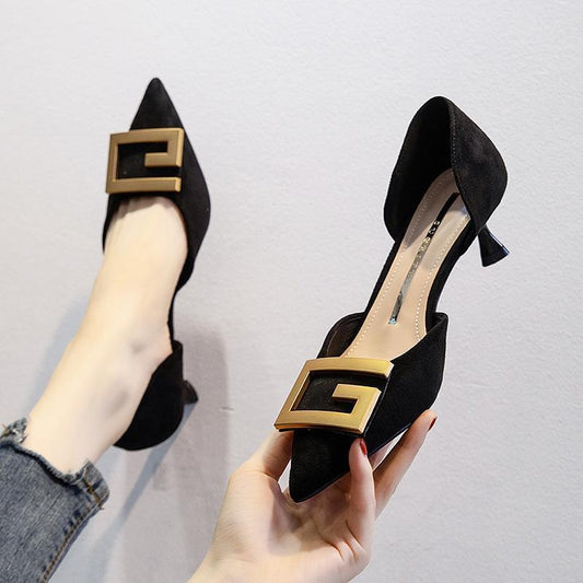 5cm Small Heels All-match Pointed Toe Low-heeled Single Shoes Women Spring and Autumn Mid-stiletto French High-heeled Shoes Summer