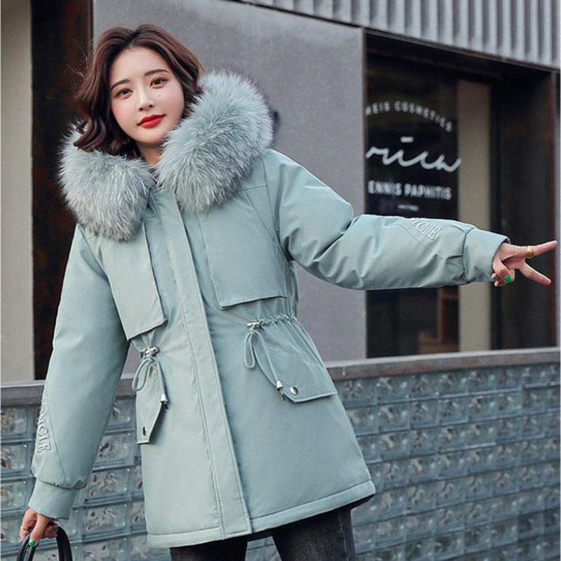 Winter Women's Cotton Jacket Jacket Mid-length Large Fur Collar Plus Down Jacket Thickening Plus Velvet Jacket