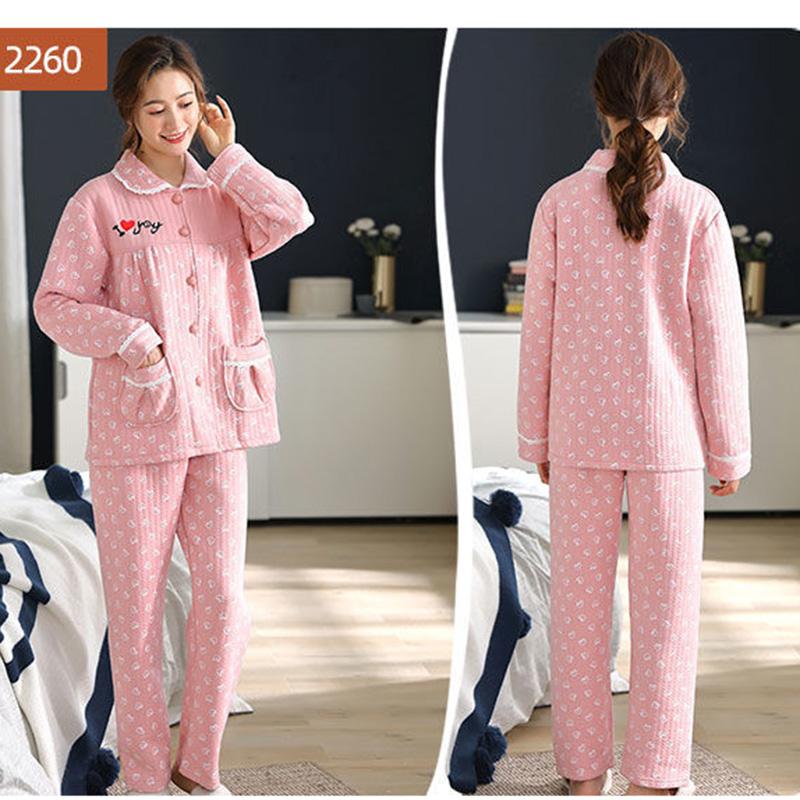 Pajamas Set Laminated Cotton Pajamas Women's Thin Quilted Thickened Large Size Air Cotton Warm Pajamas Home Service Suits Are Soft and Warm