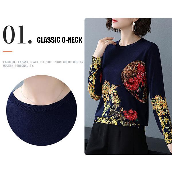 Women's High-end Cashmere Sweater Vintage Ethnic Printed Woollen Sweater  Knit Bottoming Sweater Autumn Winter Plus Size Loose Jumper