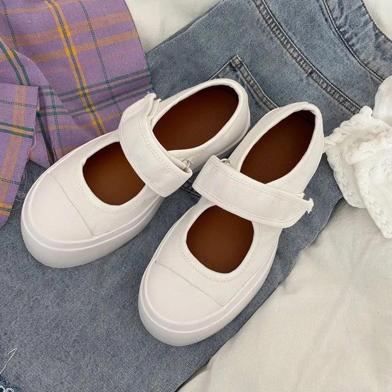 Fairy Purple Japanese Cute Thick-soled Canvas Shoes Velcro Soft Girl Student Harajuku All-match Single Shoes