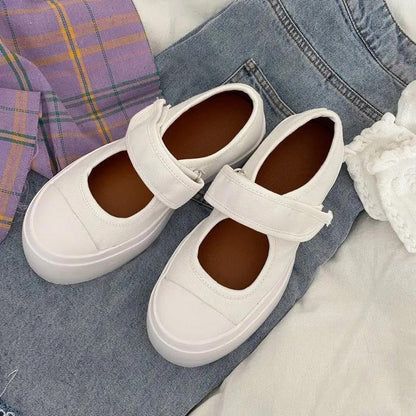 Fairy Purple Japanese Cute Thick-soled Canvas Shoes Velcro Soft Girl Student Harajuku All-match Single Shoes