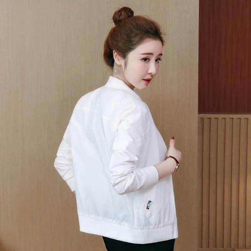 Women's Short Stand Collar Coat Baseball Jacket Loose Double Layer Lining Solid Color Zip Top Jacket