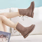 Pair of Boots Snow Boots Women's Martin Boots Leather Booties Plush Warm Women's Cotton Shoes