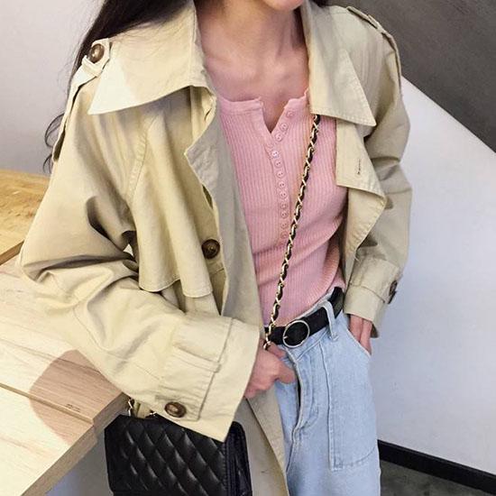 Pofulove Long Sleeve V-neck Pullover Short Button Sweater Women Open Navel Sexy Slim Waist Knitwear