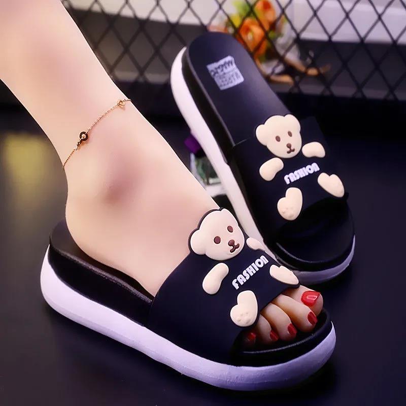 Slippers Female Indoor Home Cute Princess Wind Cartoon Bear Bathroom Bath Non-slip Wet Water Sandals and Slippers