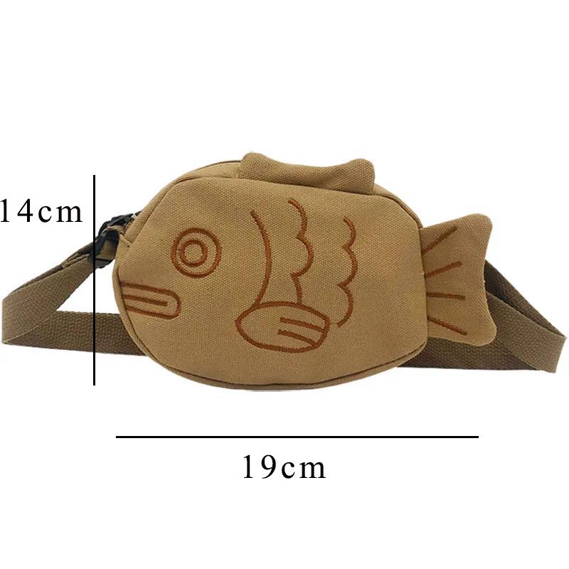 Cartoon Fish Shape Canvas Messenger Bag Cute Small Bag Wild Mini Canvas Bag Girl Student Outing Trip Crossbody Bags