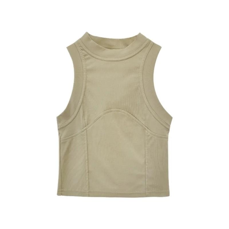 Y2k American Vest Suspenders Women's Sleeveless Slim Fit Crop Top Sexy Slight Stand Collar Shorts Top Steetwear Outerwear Bottoming Shirt Solid Color