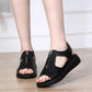 Plus Size 35-40 Summer Women Outdoor Black Leather Rome Flat High Heels Bohemian Beach Shoes Non-slip Office Lady Sandals