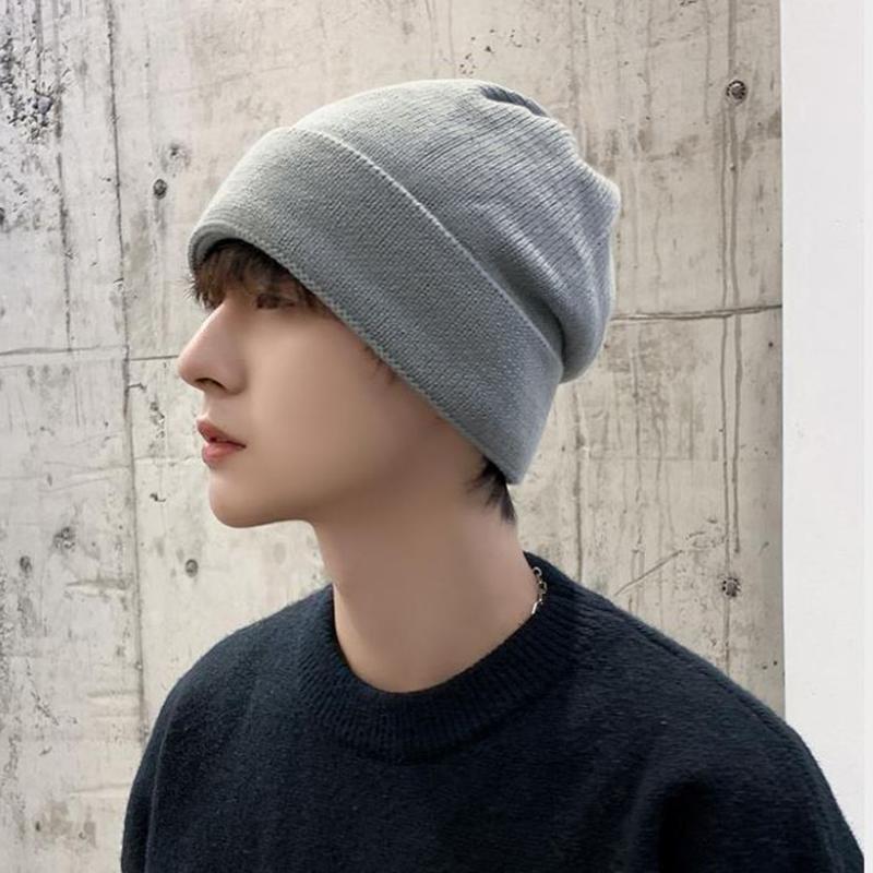 Men's Solid Color Knitted Hat Winter Plus Velvet Thick Warm Woolen Hat Korean Version of The Light Board Cold Thick Hat