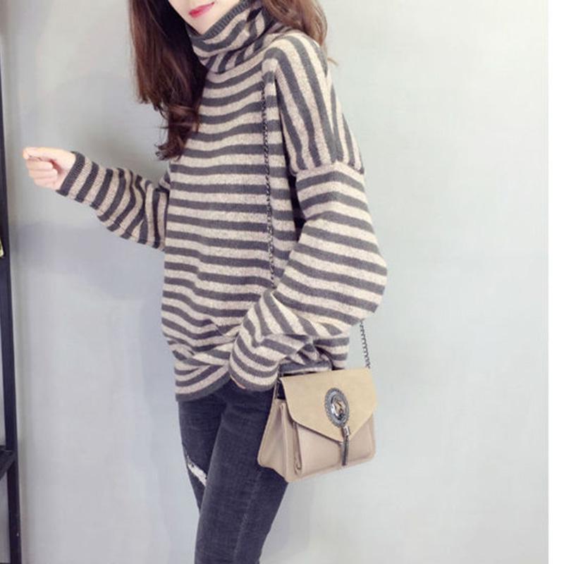 Pullover Lazy Striped Sweater Women Autumn and Winter Korean Knit Bottoming Shirt Loose Turtleneck Thick