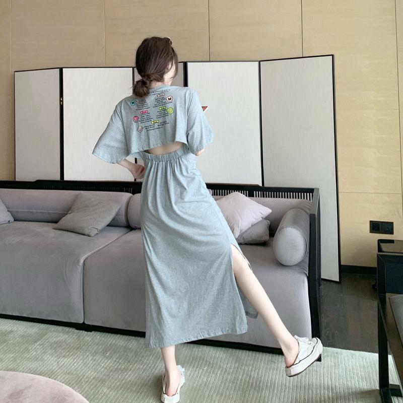 Sexy M-XXXL Women's Dress Backless Split Fork Solid Color Elastic Waist Mid-calf Daily Wear Office Dating Party