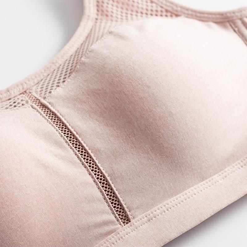 Thin Mould Cup Simple Style Fashion Glossy Design No Steel Ring Top Holder Shaped Side Retraction Anti-glare Anti-sagging Back Button Sports Bra