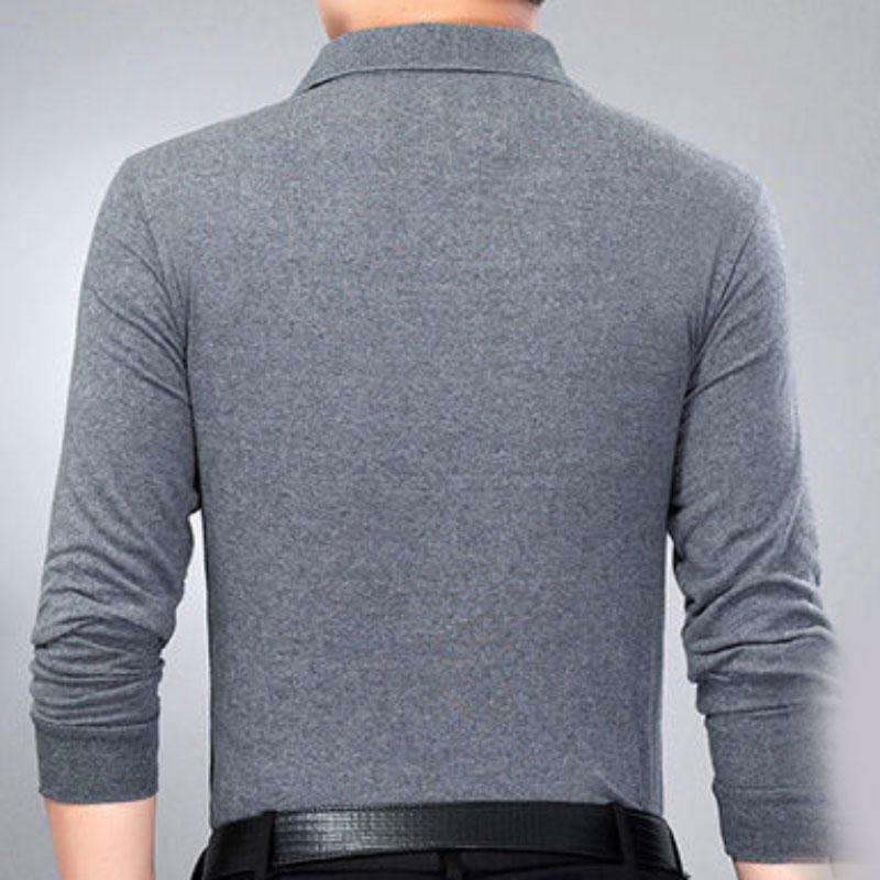 Men's Bottoming Shirt with Collar T-shirt Long-sleeved Striped Lapel Top To Keep Warm and Comfortable