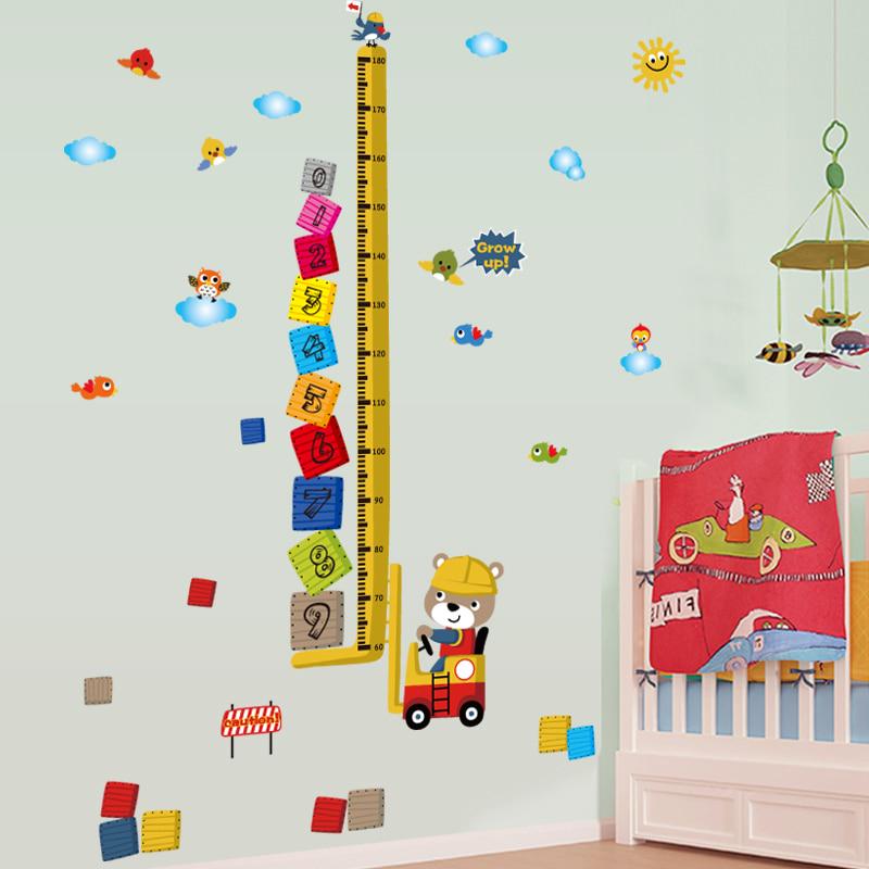 [Wall sticker ]Animal Bulldozer Children Height Stickers Nursery Boy Room Kids Bedroom Wall Decals D