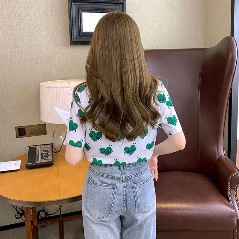 Sweet Round Neck Printed T-Shirt Women's Short Sleeve Summer Loose Top