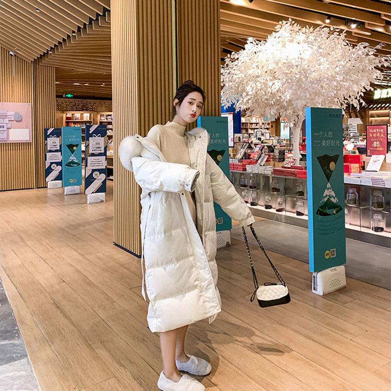 White Duck Down Down Jacket for Women In The Korean Version of The Long Fox Hair Collar Loose Over The Knee Coat Thick