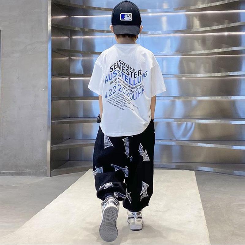 Boys' Summer T-shirt Western Style Summer Clothes Big Children's Korean Style Suit Children's Loose Leisure Mosquito Pants