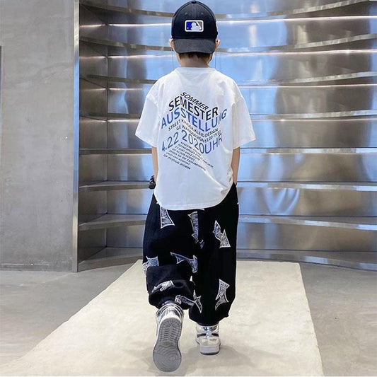 Boys' Summer T-shirt Western Style Summer Clothes Big Children's Korean Style Suit Children's Loose Leisure Mosquito Pants