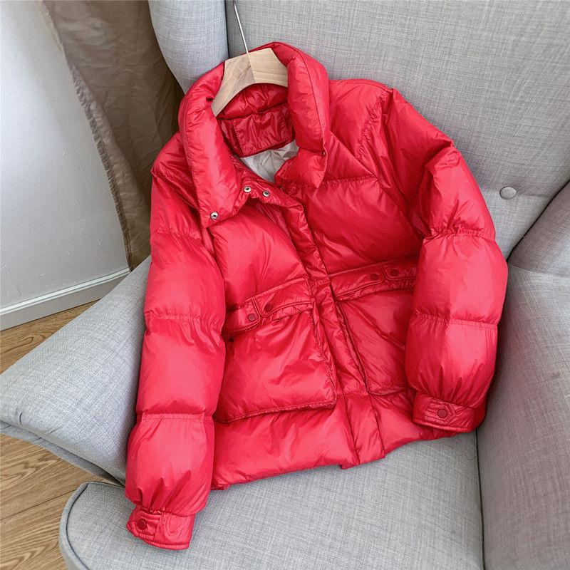 Women's Shiny Short Down Jacket Winter Korean Style Loose Quilted Jacket Casual Stand-collar Padded Jacket