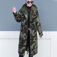 Female Camouflage Parka Coat  Winter Long Cotton-padded Jacket Flocking Hooded Cotton-padded Jacket Winter Print Overcoat