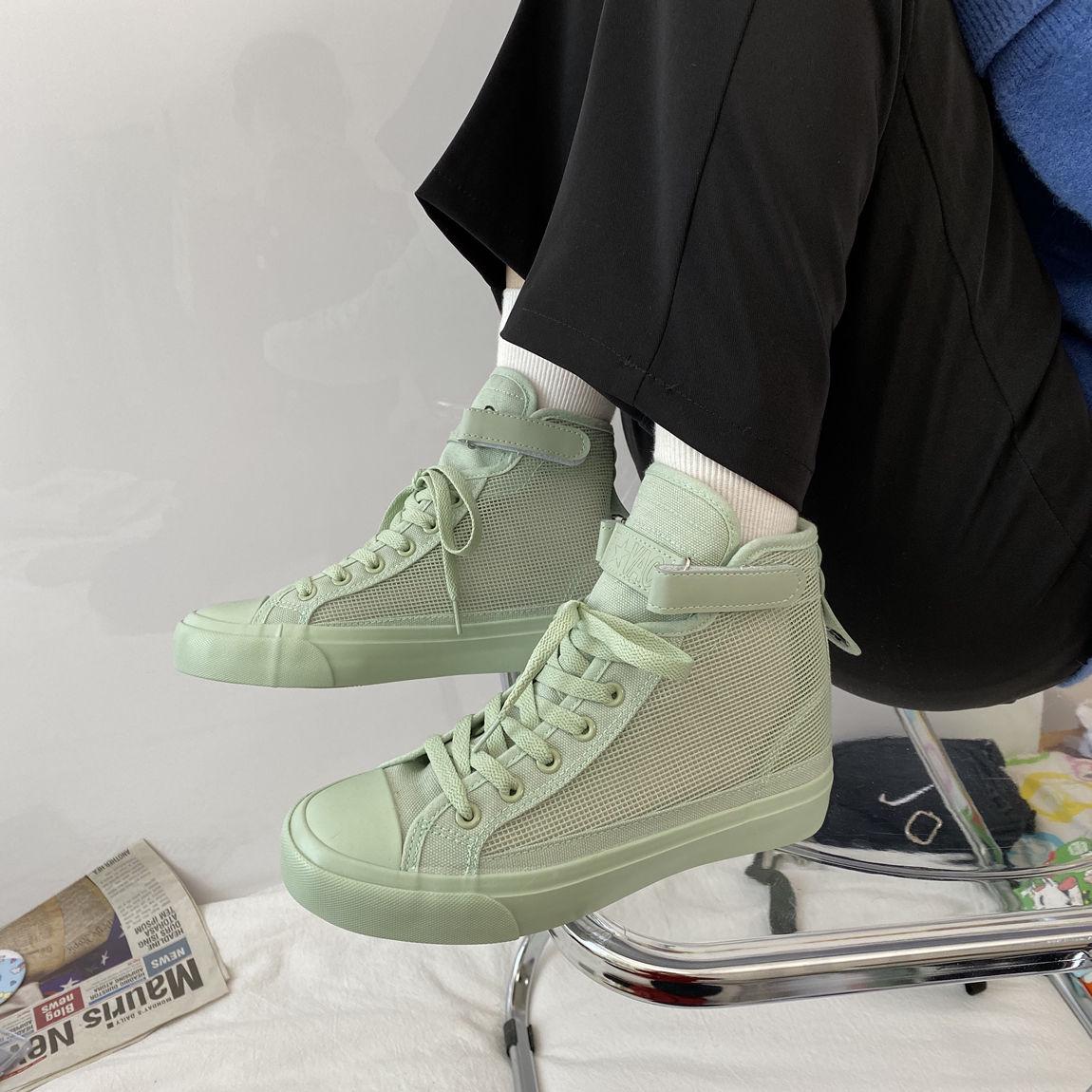 Summer Candy-colored Mesh High-top Canvas Shoes Female Students Korean Version of Ins Wild Breathable Casual Shoes