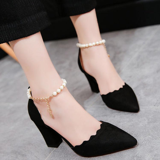 Women Pumps Fashion Women Shoes Spring/autumn Chunky High Heel Pointed Toe Flock Wedding Pumps Shoes