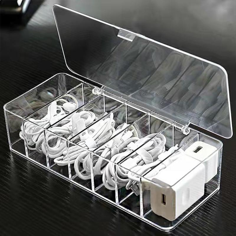 8 Grid Data Cable Storage Box Mobile Phone Charging Cable Charger Compartment Finishing Box Desktop Transparent Storage Box Anti-dust Box