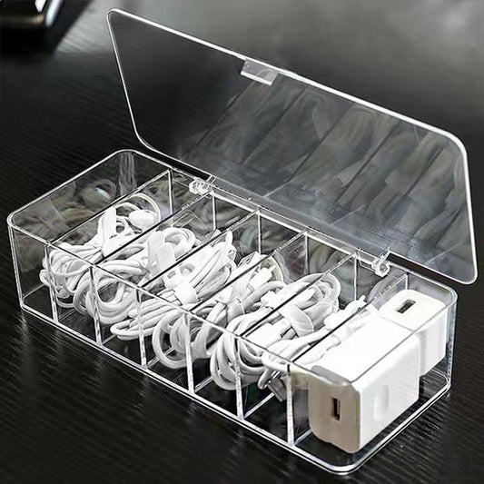 8 Grid Data Cable Storage Box Mobile Phone Charging Cable Charger Compartment Finishing Box Desktop Transparent Storage Box Anti-dust Box