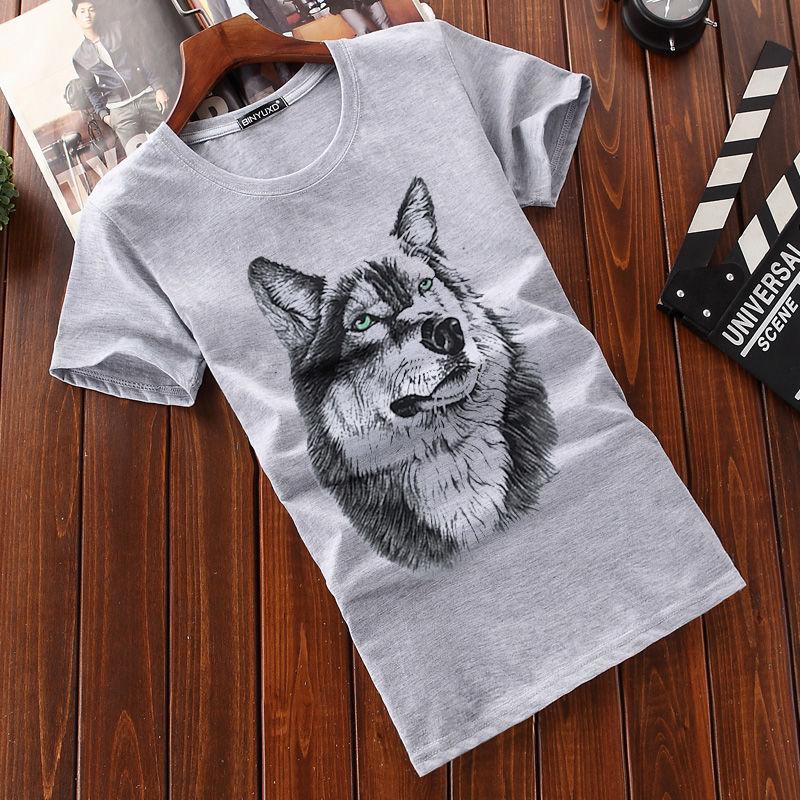 Summer Round Neck Print Wolf Head Men's Short-sleeved T-shirt