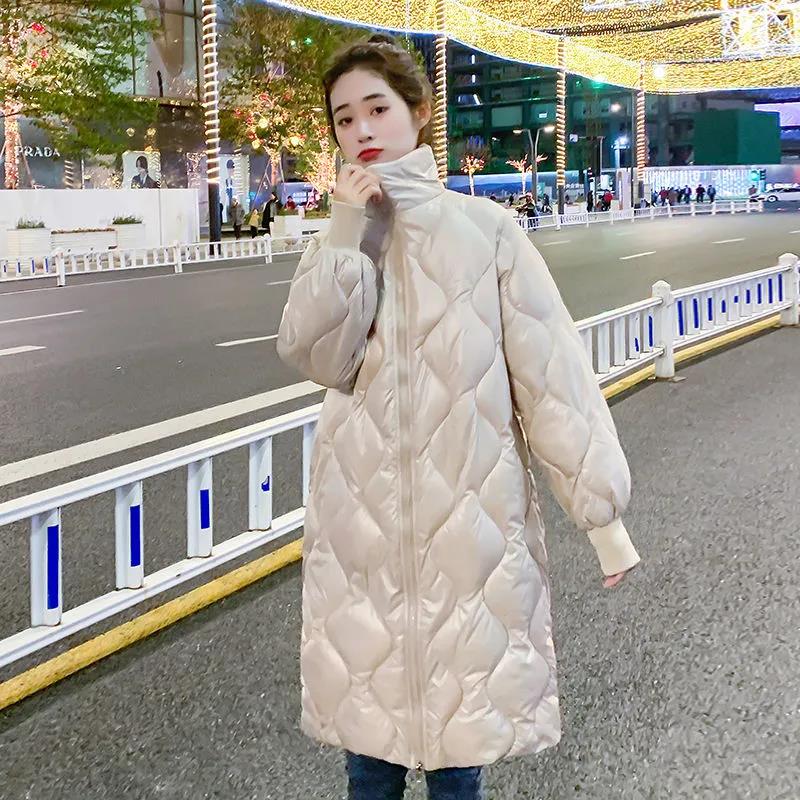 Women's Down Coat Mid-length Stand-up Collar Winter Bright Face Over-the-knee Cotton Coat