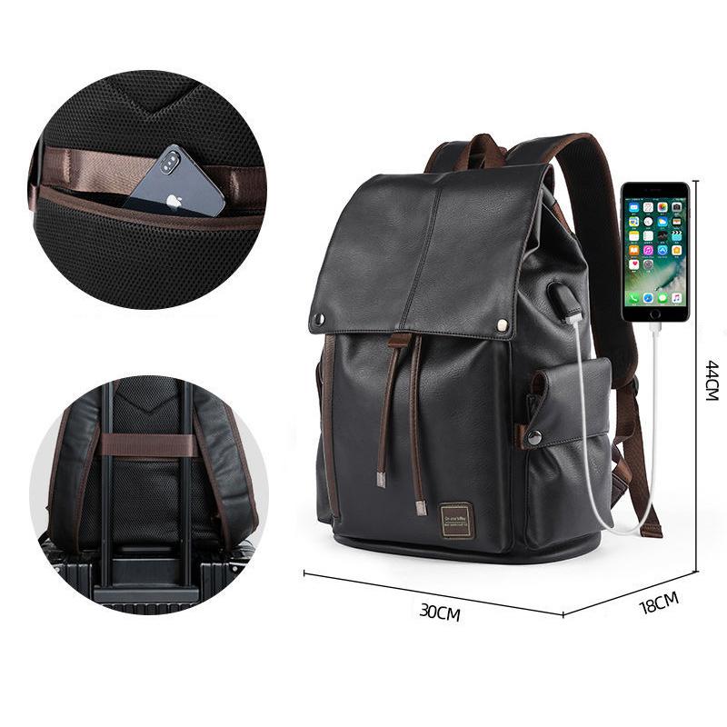 Backpack Male Travel Fashion Trend Men's Backpack Large Capacity PVC Leather Bag High School Student Schoolbag Male