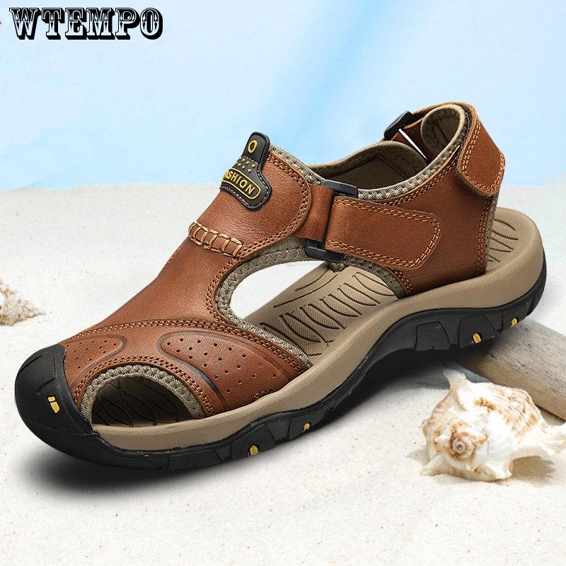 Men's Sandals Leather Breathable Closed-Toe Sandal Summer Beach Shoes Outdoor Shoes