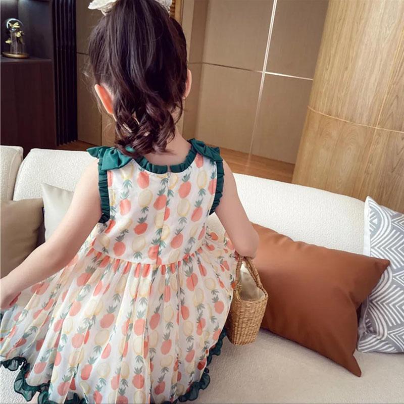 Girls Princess Dress Summer Dress Children Sweet Mesh Puffy Dress Girl Dress Skirt Cute Loli Skirt Sleeveless Round Neck Chiffon Dress