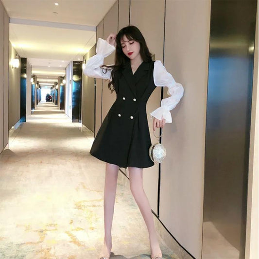 Goddess Fan Clothes Suit Skirt Double Breasted Temperament Bubble Long Sleeve Dress Women's