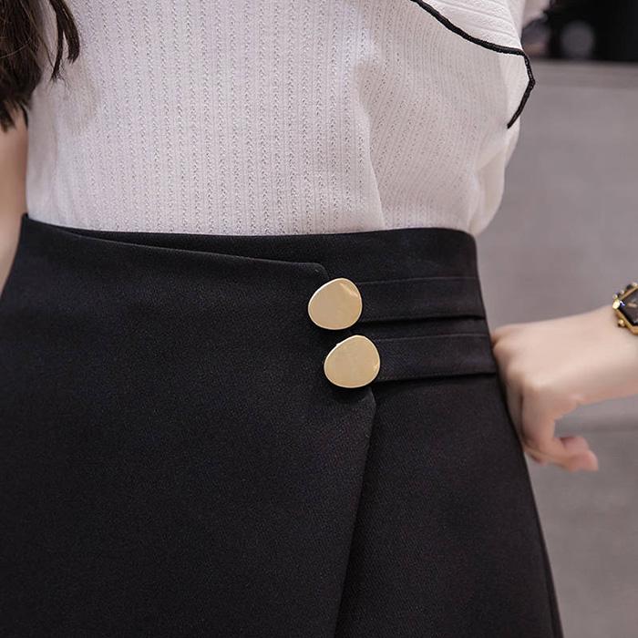 Pofulove Women High-waist Chiffon Skirt Anti-light Office Lady Thin Mini A-line Skirts Bag Hip Skirt