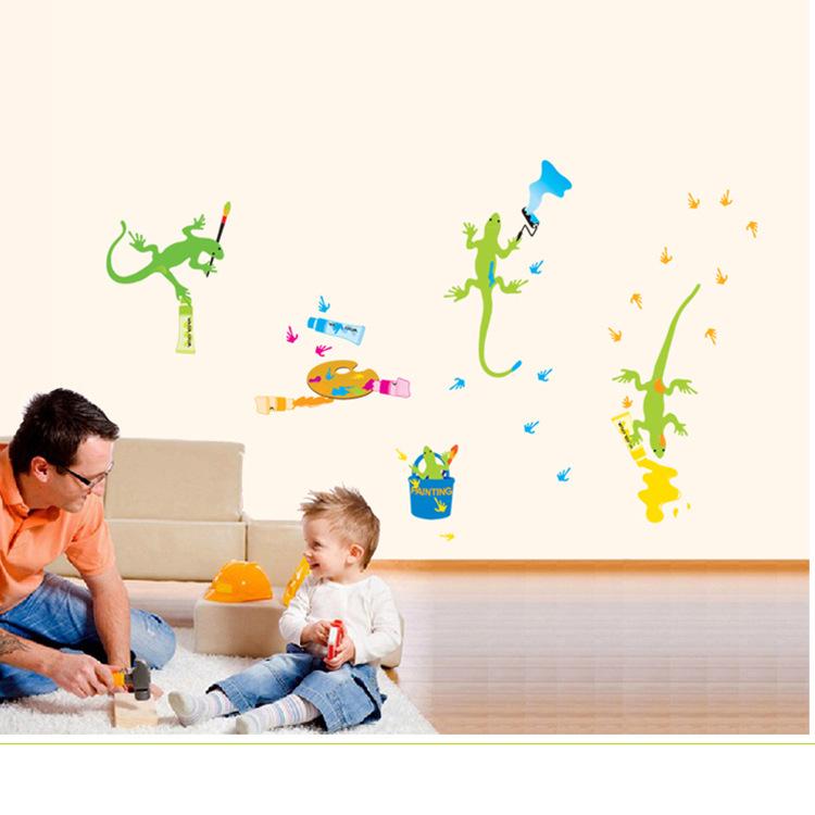 self-adhesive room wall decoration wall sticker hand-painted cartoon green gecko