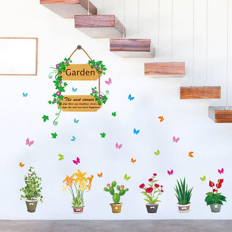 [sticker ]Pot Plant Flower Garden Butterfly Wall Stickers For Kids Rooms Baby Room Kitchen Bathroom