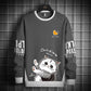 Spring and Autumn Men's Round Neck Sweater Youth Bottoming Shirt Middle School Student Shirt Cartoon Printing Trend Long-sleeved T-shirt Men