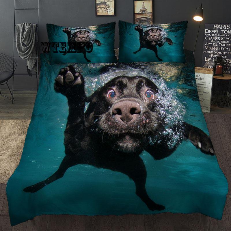 Cute Swiming Dog Bedding Sets Kids Duvet Cover Set Luxury Personalise 3D Pattern Bedding Set