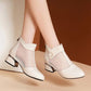 Women's Spring and Summer Thick with Hollow Breathable Mesh Toe Cap Sandals Women's Casual Shoes Work Shoes Sandals Boots Mid-heel Shoes Wedding Shoes