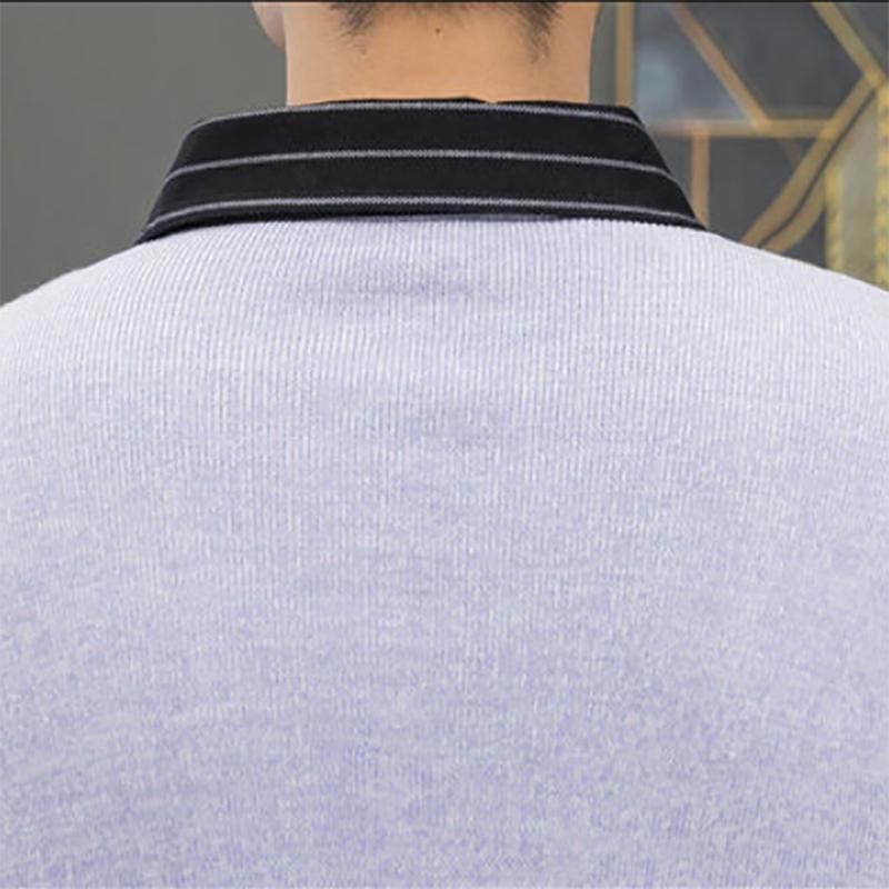 Plus Velvet Autumn and Winter Men's Sweater Fake Two-piece Sweatshirts Trend Slim Knit Sweater Solid Color Wool
