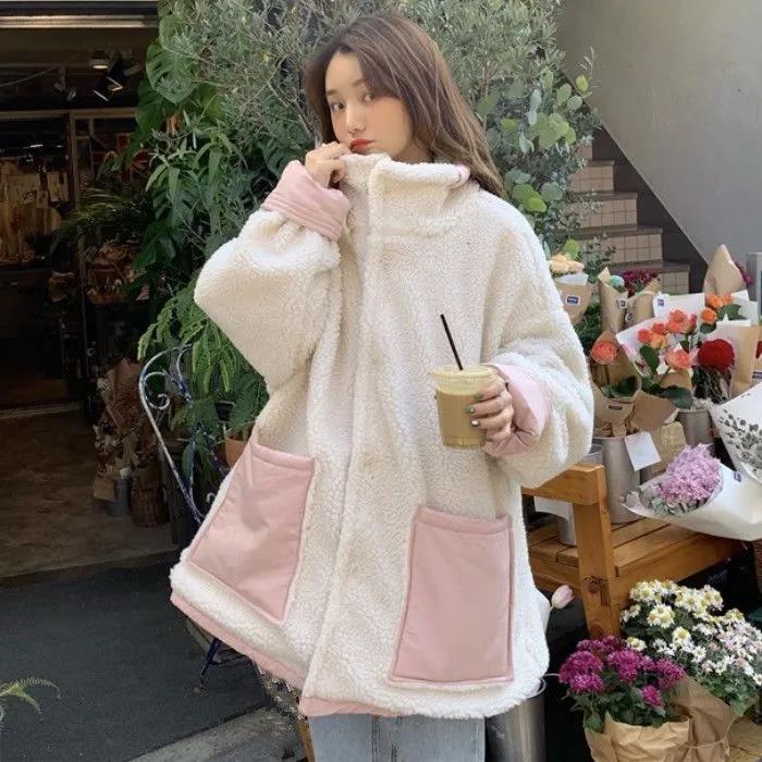 Korean Mid-length Double-sided Cotton-padded Jacket Women's Winter Cotton-padded Jacket and Lamb Wool Thick Coat Sweet