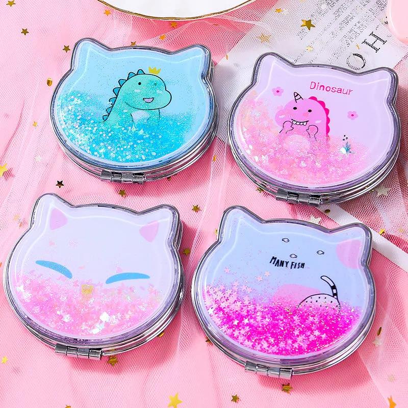 7*8cm Woman Hand-held Makeup Mirror  Schoolgirl Flip Foldable Easy To Carry  Quicksand Sequins Mini Vanity Mirror