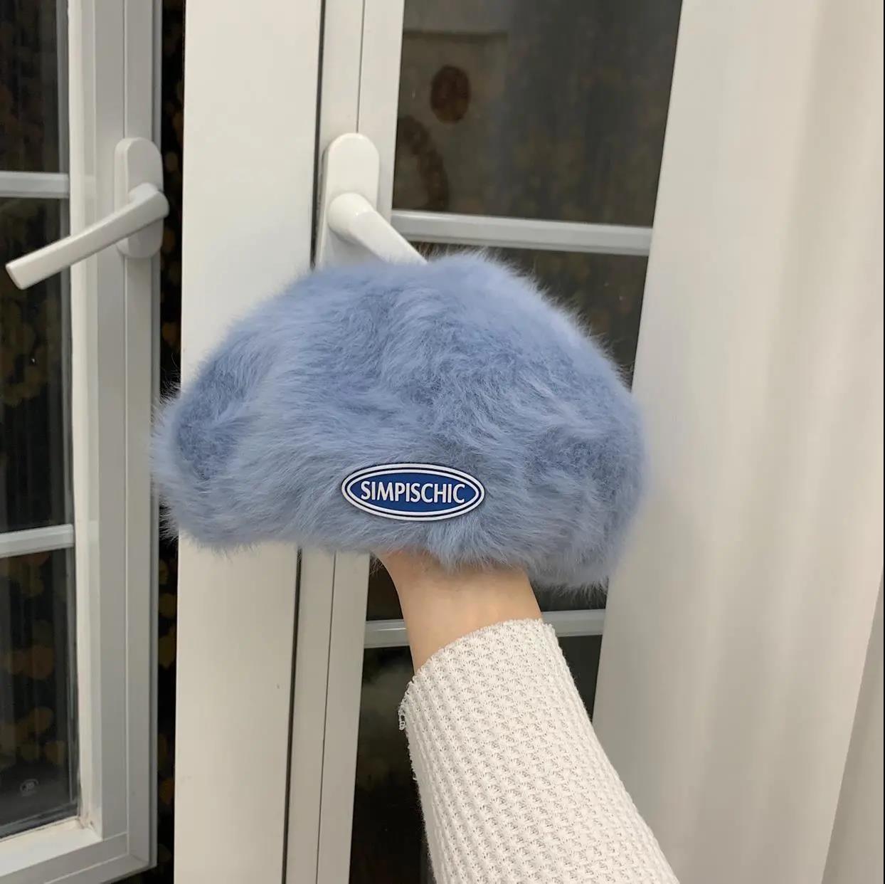 Winter Korean Fashion Sweet Rabbit Fur Beret Hat Women's British All-match Painter Hat