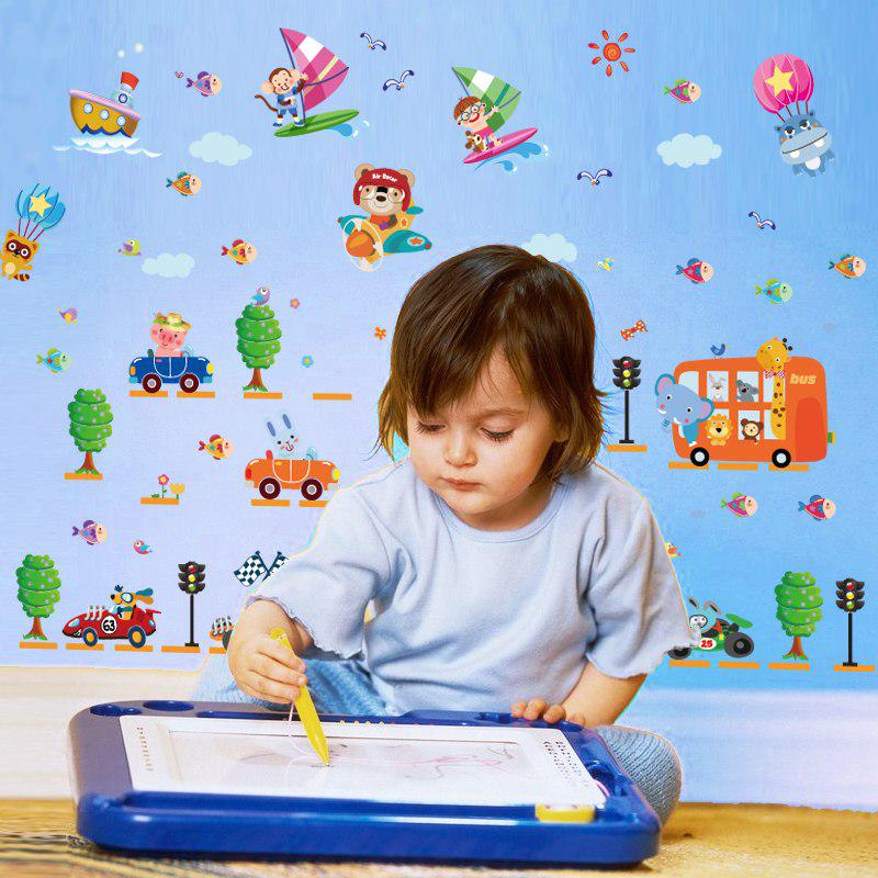 [Wall sticker ]Cartoon Animal Bus Wall Stickers For Kids Rooms Baby Child Bedroom Nursery Living Roo