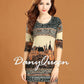 Women's Cashmere Sweater Printing Mid-length Wool Sweater  Large Size Knit Sweater Dress Female Bottoming Dress Fall Winter